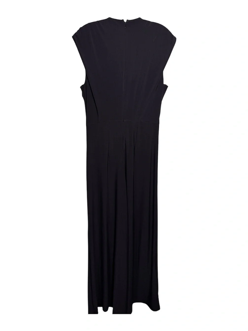NWT Express Women’s Black Solid V-Neck Wide-Leg Jumpsuit Sleeveless Zip Ruched M